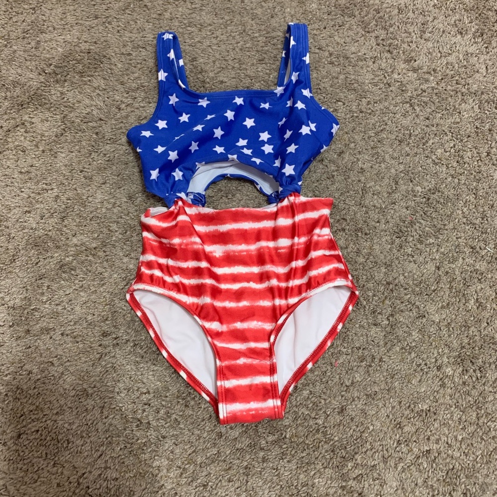 Girls red white and blue swim